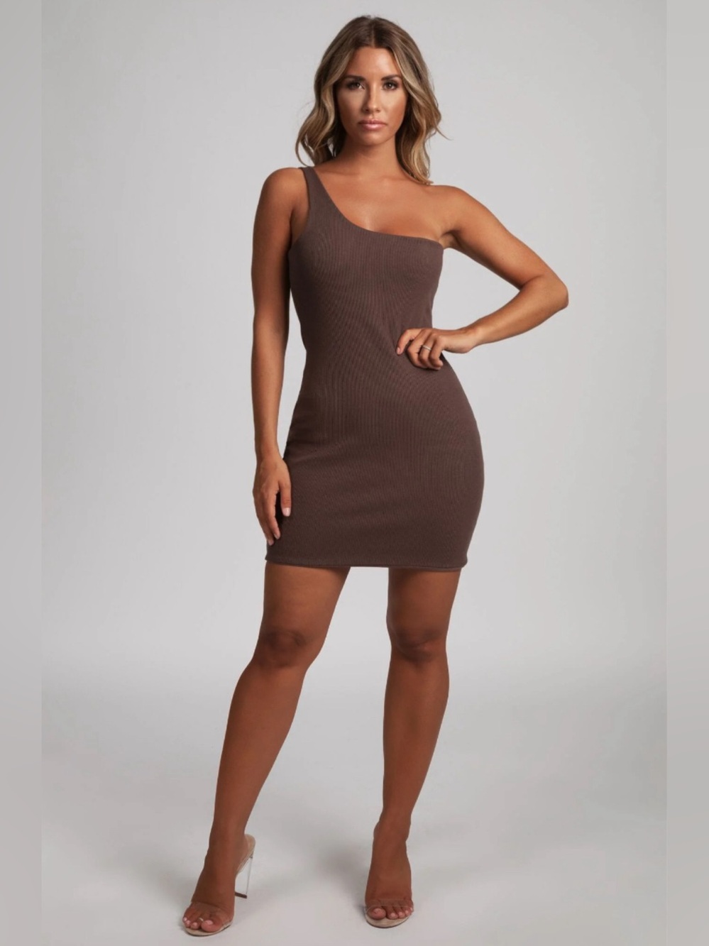 Meshki One-Shoulder Chocolate Dress